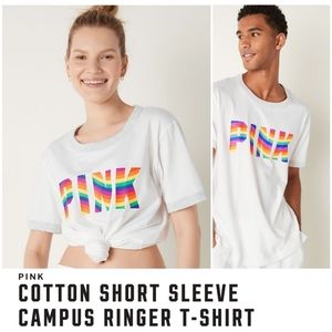 👀50% OFF🌈👕🩷NWT‼️PINK by Victoria's Secret Rainbow "PINK" Gender Neutral Tee